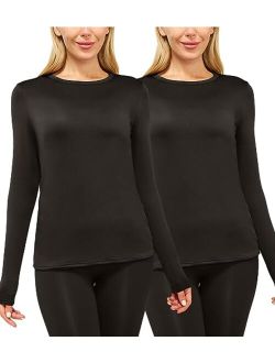 CL convallaria 2 Pack Thermal Shirts for Women Long Johns, Fleece Lined Base Layer Tops Compression Pants Cold Weather