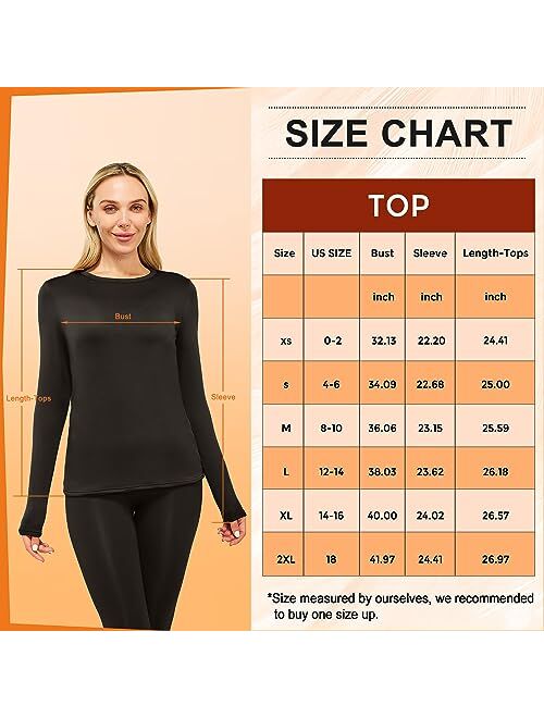 CL convallaria 2 Pack Thermal Shirts for Women Long Johns, Fleece Lined Base Layer Tops Compression Pants Cold Weather