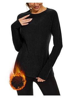 WOWENY Thermal Shirts for Women Base Layer Ultra Soft Fleece Lined Long Sleeve Top Thermal Underwear Winter Cold Weather