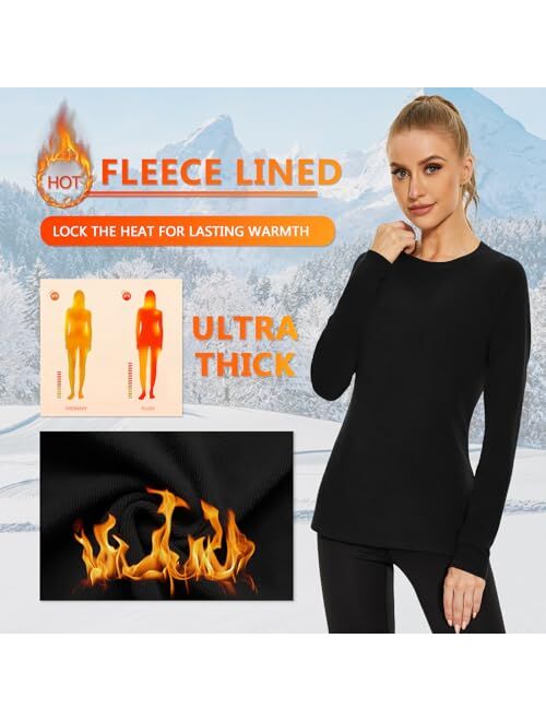 WOWENY Thermal Shirts for Women Base Layer Ultra Soft Fleece Lined Long Sleeve Top Thermal Underwear Winter Cold Weather
