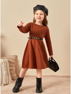 Toddler Girls Cable Knit Sweater Dress Without Belt