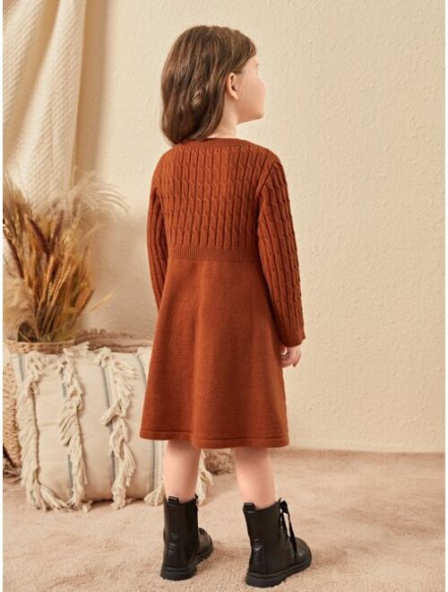 SHEIN Toddler Girls Cable Knit Sweater Dress Without Belt