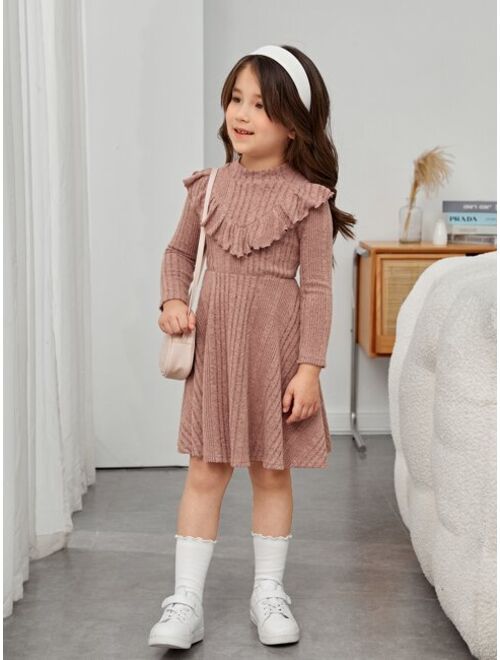 SHEIN Kids EVRYDAY Toddler Girls Ruffle Trim Mock Neck Dress