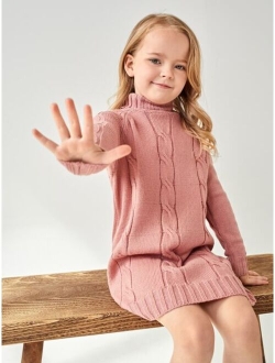 SHEIN Kids EVRYDAY Young Girl Turtleneck Cable Knit Sweater Dress