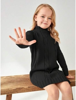 SHEIN Kids EVRYDAY Young Girl Turtleneck Cable Knit Sweater Dress