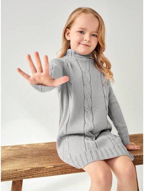 SHEIN Kids EVRYDAY Young Girl Turtleneck Cable Knit Sweater Dress