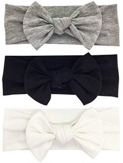 BABYGIZ Baby Girl Headbands-Infant,Toddler Cotton Handmade Hairbands with Bows Child Hair Accessories (Black, Gray, White, 3)