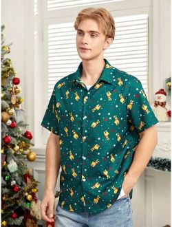 Shein Manfinity Hypemode Men Christmas Print Button Front Shirt