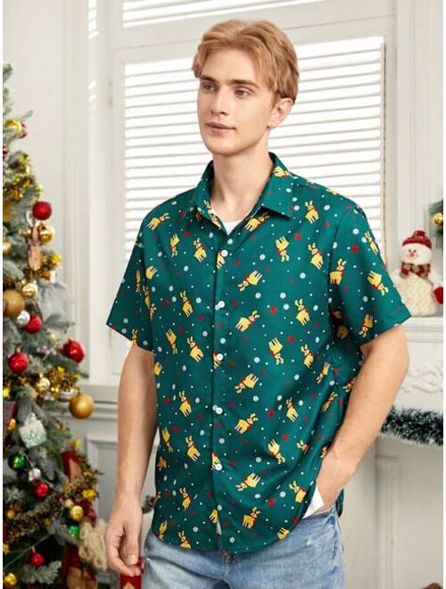 Shein Manfinity Hypemode Men Christmas Print Button Front Shirt