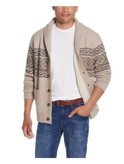 Men's Jacquard Sherpa Lined Button Down Sweater Jacket