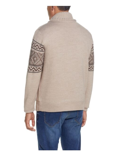 Weatherproof Vintage Men's Jacquard Sherpa Lined Button Down Sweater Jacket