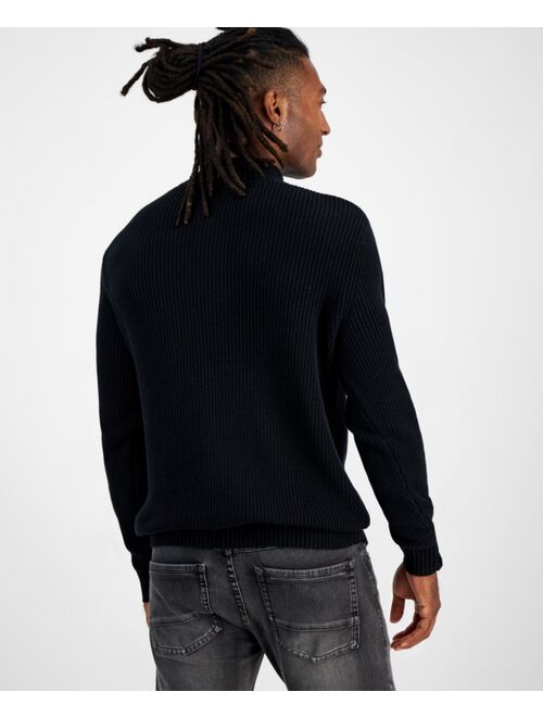 I.N.C. International Concepts Men's Faux-Leather-Trim Mock-Neck Sweater, Created for Macy's