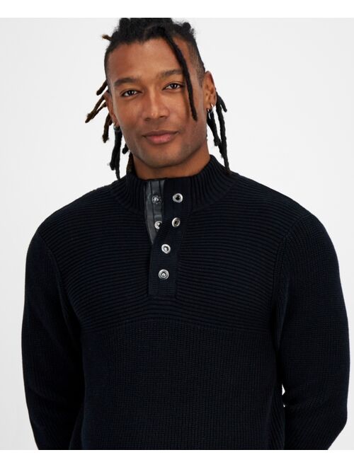 I.N.C. International Concepts Men's Faux-Leather-Trim Mock-Neck Sweater, Created for Macy's