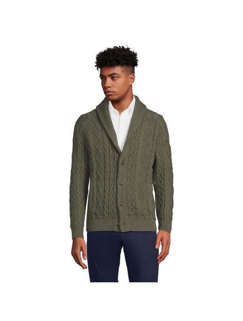 Lands' End Men's Cotton Blend Cable Shawl Cardigan Sweater