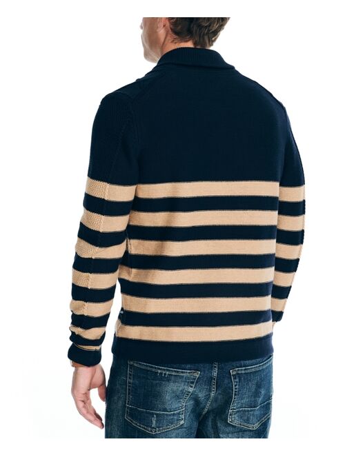 Nautica Men's Shawl-Neck Striped Cable-Knit Sweater