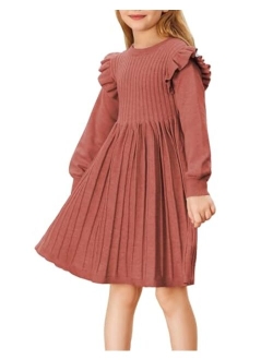 Danna Belle Girls Sweater Dress Lantern Sleeve Ruffled Fall Winter Dresses 5-12Y