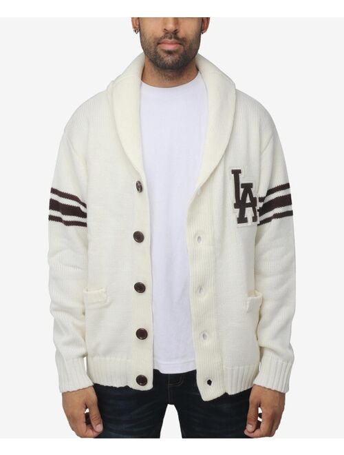 X-Ray Men's Shawl Collar Heavy Gauge Cardigan with City Patch