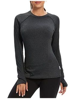 Soneven Women Fleece Thermal Long Sleeve Running Shirt Workout Tops Moisture Wicking Athletic Shirts with Thumb Holes