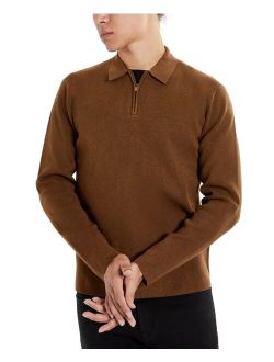Men's Slim-Fit Zip-Placket Long Sleeve Polo Sweater