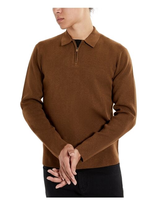 Kenneth Cole Men's Slim-Fit Zip-Placket Long Sleeve Polo Sweater