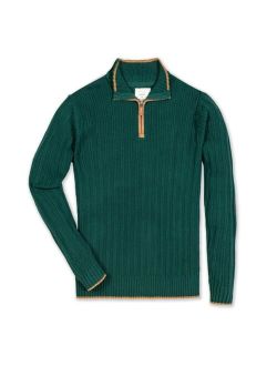 Men's Half Zip Sweater with Suede Trim - Created for Macy's
