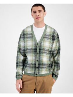 Men's Luna Boxy-Fit Plaid Cardigan, Created for Macy's