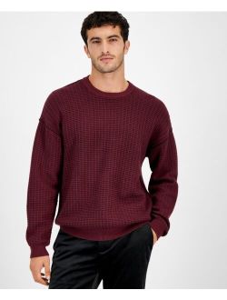 Men's Two Tone Crewneck Long Sleeve Waffle Knit Sweater