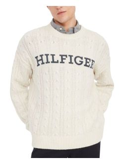 Men's Oversized-Fit Monotype Logo Cable-Knit Sweater