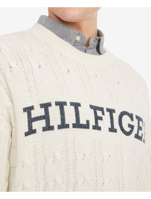 Tommy Hilfiger Men's Oversized-Fit Monotype Logo Cable-Knit Sweater