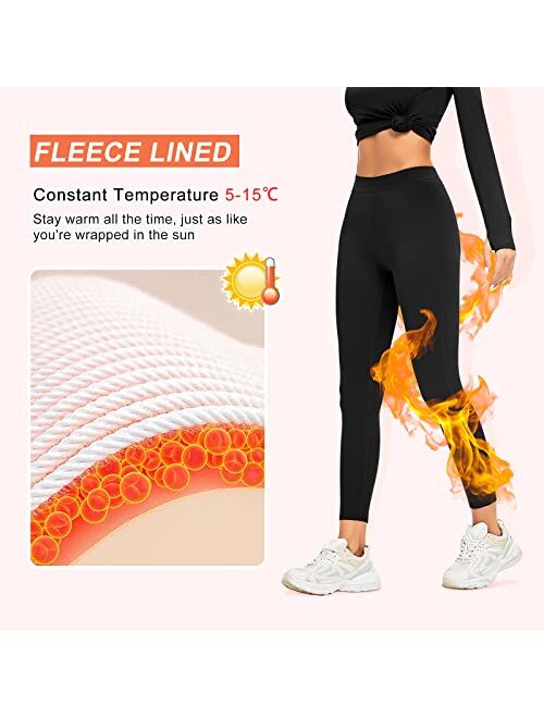 Guooolex Women Fleece Lined Thermal Leggings High Waist Winter Athletic Base Layer Bottoms Warm Compression Leggings Pants