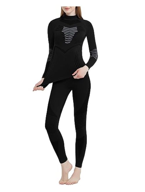 MEETYOO Thermal Underwear Set for Women, Winter Long Johns Warm Base Layer Top and Bottom Set for Cold Weather Skiing