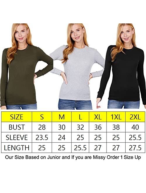 JYB CO Womens Basic Solid Lightweight Long Sleeve Crew Neck & V Neck Fitted Thermal Warm wear Top Sweatshirt Plus (S-2XL)