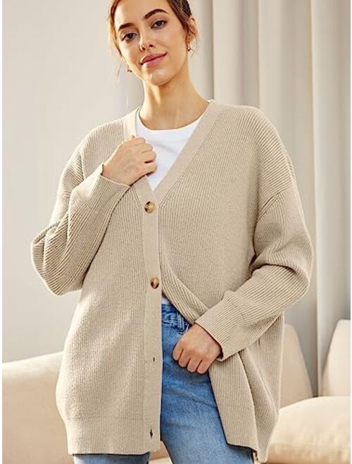 AUTOMET Womens Fall Sweaters Cardigan 2023 Open Front Oversized Button Lightweight Cardigans V Neck Loose Knit Outwear