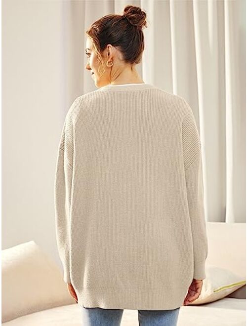AUTOMET Womens Fall Sweaters Cardigan 2023 Open Front Oversized Button Lightweight Cardigans V Neck Loose Knit Outwear