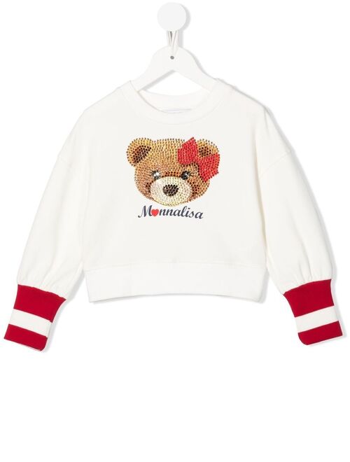 Monnalisa Teddy Bear-motif rhinestone sweatshirt