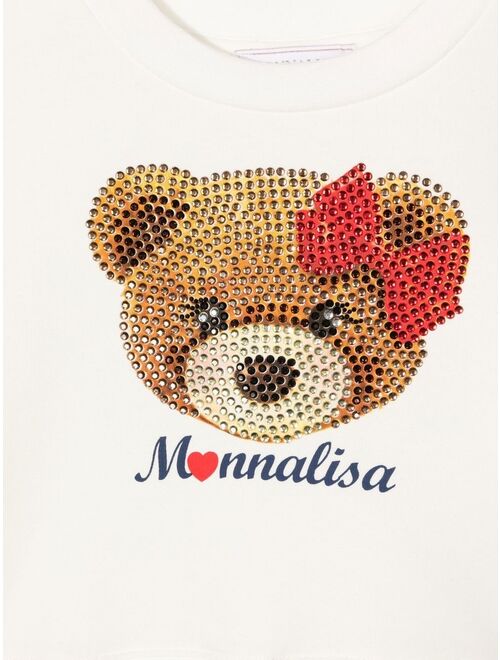 Monnalisa Teddy Bear-motif rhinestone sweatshirt