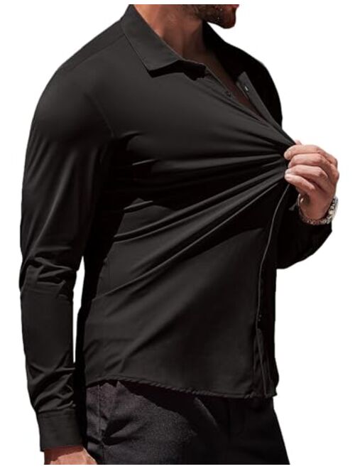 COOFANDY Men's Muscle Fit Dress Shirts Stretch Wrinkle-Free Long Sleeve Casual Button Down Shirts