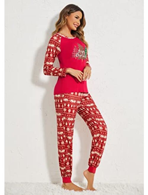 Ekouaer Women's Pajama Set Christmas Pjs Long Sleeve Print Tops and Pajamas Pants Soft Sleepwear Set