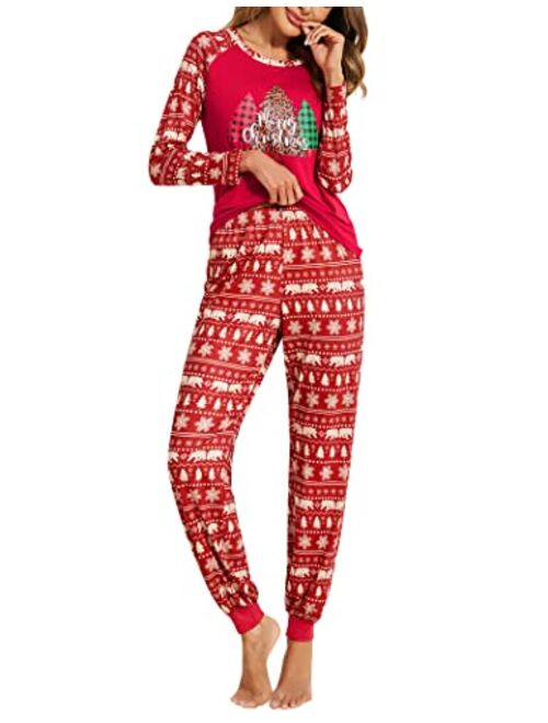 Ekouaer Women's Pajama Set Christmas Pjs Long Sleeve Print Tops and Pajamas Pants Soft Sleepwear Set