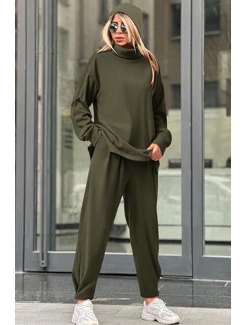 PRETTYGARDEN Women's 2023 Fall Two Piece Outfits Long Sleeve Tracksuit Set Turtleneck Pullover Tops Casual Pants Sweatsuits