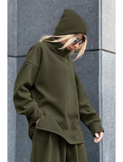 PRETTYGARDEN Women's 2023 Fall Two Piece Outfits Long Sleeve Tracksuit Set Turtleneck Pullover Tops Casual Pants Sweatsuits