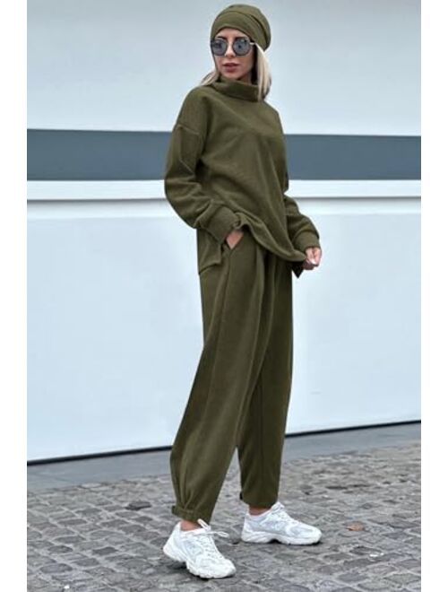 PRETTYGARDEN Women's 2023 Fall Two Piece Outfits Long Sleeve Tracksuit Set Turtleneck Pullover Tops Casual Pants Sweatsuits