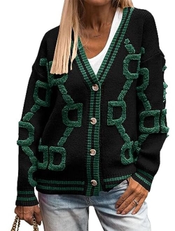Women's Fall Chunky Knit Cardigan Sweaters Casual Open Front Button Up Winter Coats Outerwear