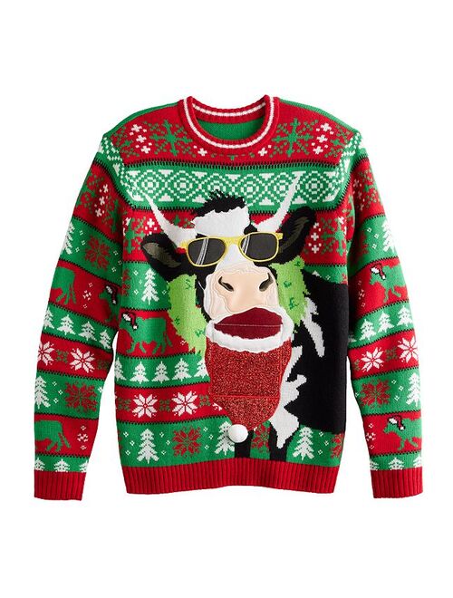 licensed character Men's Crewneck Santa's Christmas Cow Holiday Sweater