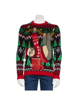licensed character Men's Crewneck Holiday Cheer Sloth Christmas Sweater