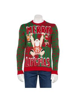 licensed character Men's Crewneck Merry Liftmas Christmas Sweater