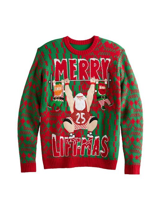 licensed character Men's Crewneck Merry Liftmas Christmas Sweater