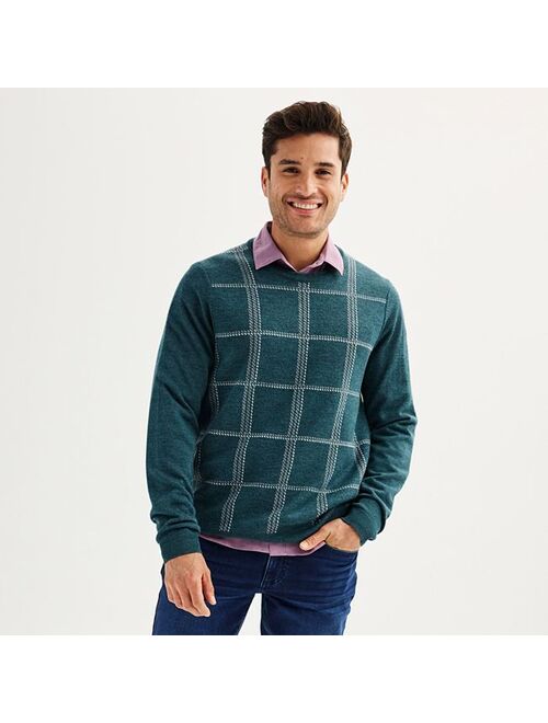 Men's Apt. 9 Merino Wool Plaid Crewneck Sweater