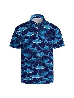 BONLOR Golf Shirts for Men Dry Fit Moisture Wicking Short Sleeve Print Shirts Funny Golf Polo Shirts Collared Shirt