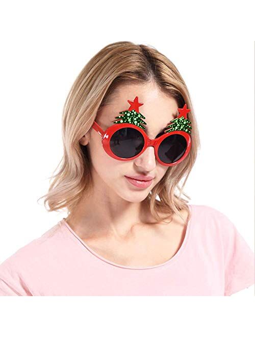 BOLZRA Christmas Sunglasses Props, 2 Pack Cartoon Reindeer Xmas Tree Eyeglasses Costume Glasses for New Year Party Favors Ornaments Gift